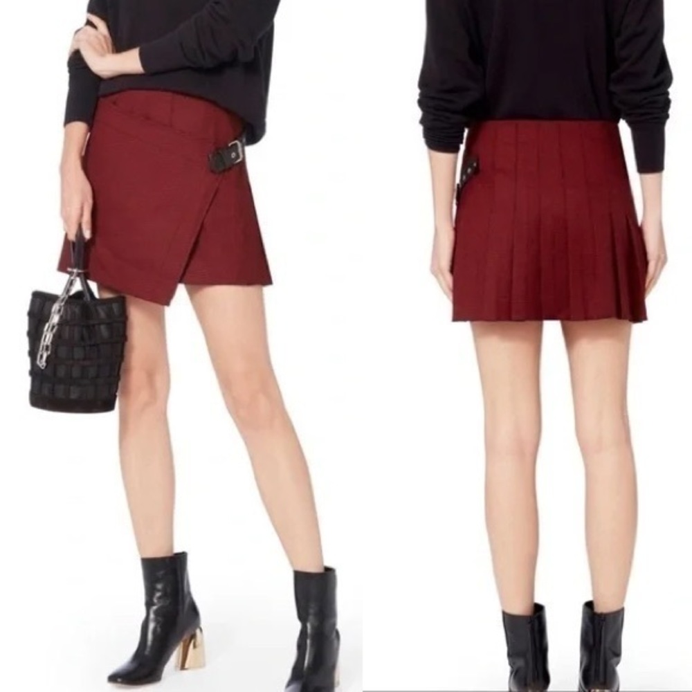 Helmut Lang NWT Houndstooth Pleated Wool Blend Red Mini Skirt S (6)